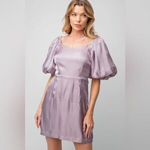 Easel Shiny Satin Puffy Sleeve Dress